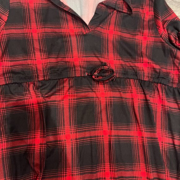 NWT Maternity Fashion Womens XL Flannel Dress 3/4 Sleeve Red & Black Plaid VNeck - Picture 2 of 6